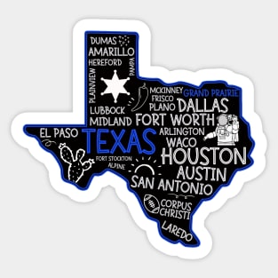 Grand Prairie Texas cute map Houston San Antonio Dallas Austin Fort Worth El Paso Sticker